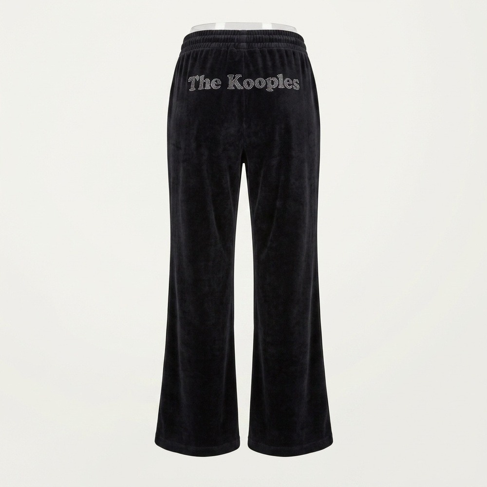 The Kooples Black Velour Rhinestone Logo Track Pants Size Small Velvet